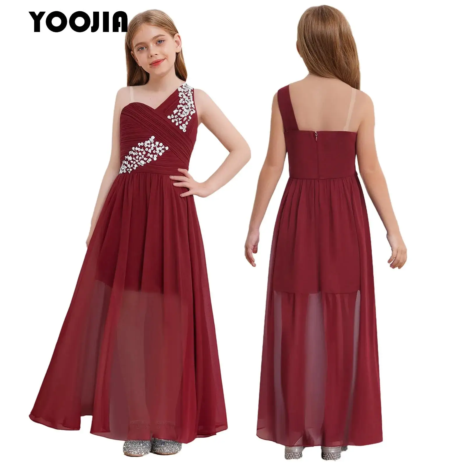 

Kids Girls Chiffon Party Dress Elegant Sequin Pleated Split Tulle Flower Girls Formal Dress Princess Wedding Birthday Maxi Gown
