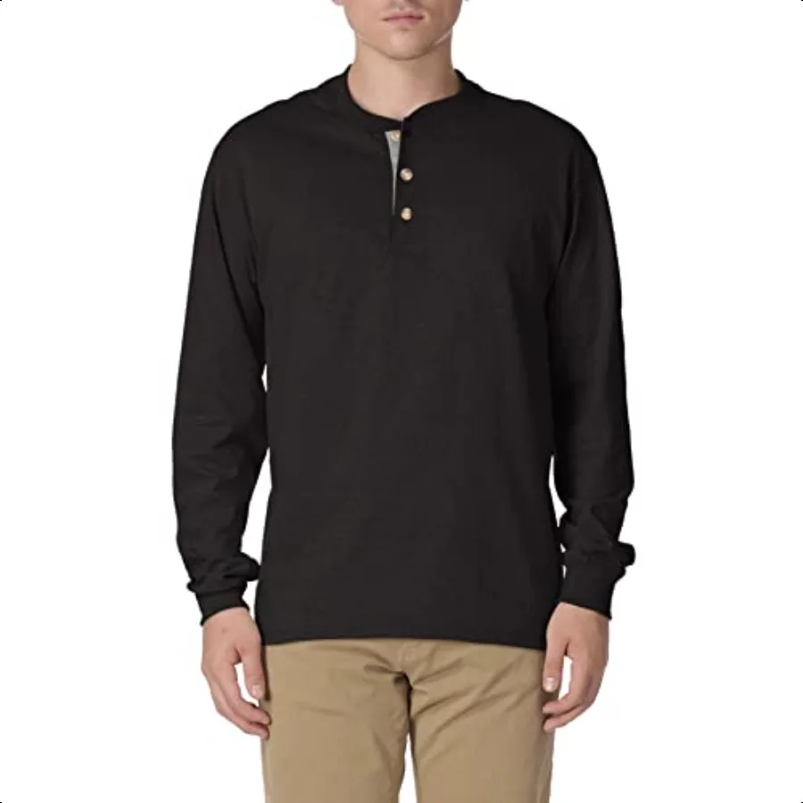 

Hanes T Beefyt Henley Мужские хлопковые рубашки с длинными рукавами