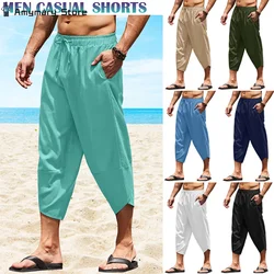 Hot Sale Mens Polyester Cotton Shorts 3/4 Summer Baggy Sweatshorts Trousers Solid Men Hip Hop Loose Long Streetwear Pants 2XL