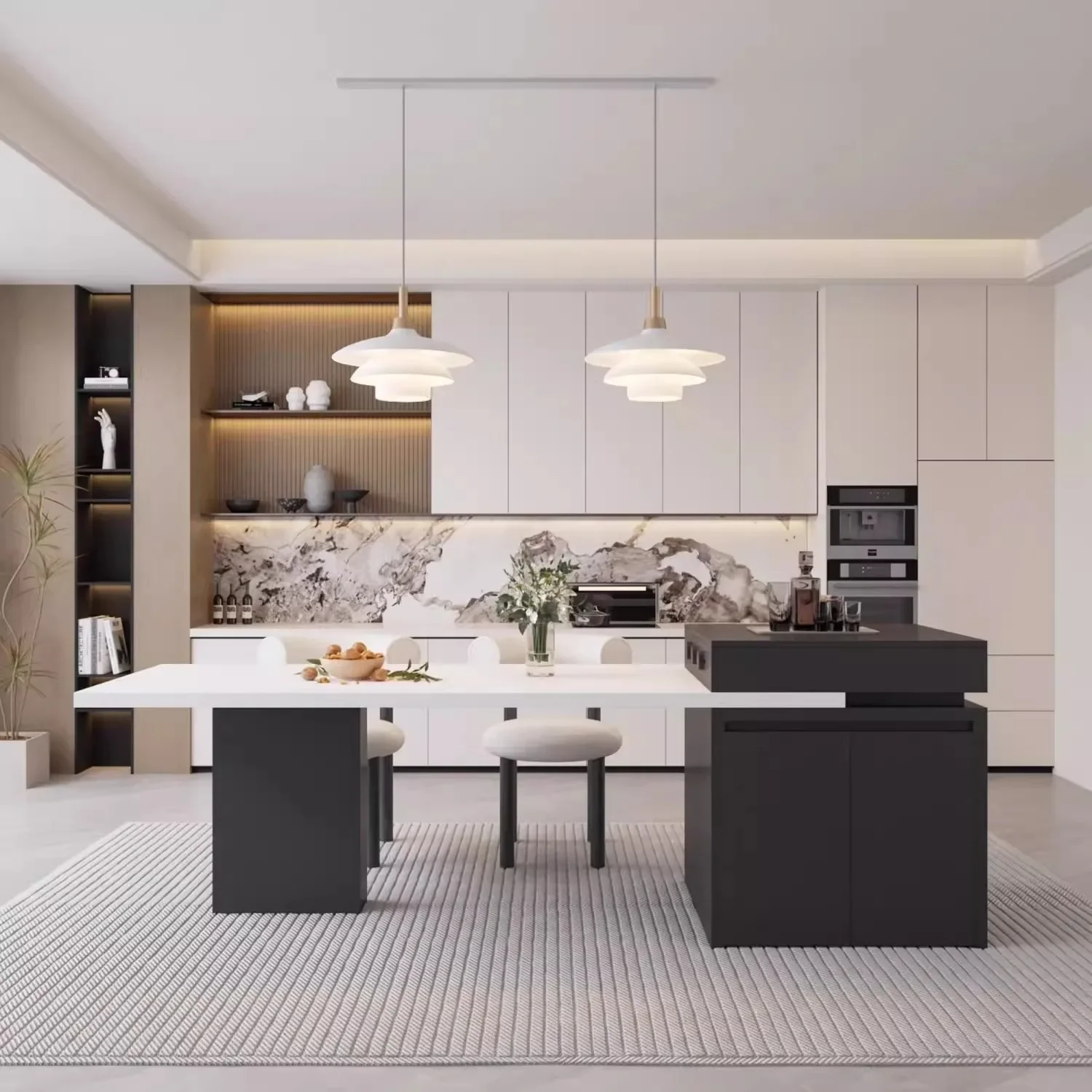 Kitchen Island Cart with Extendable Dining Table for 4-6 Person Rolling Kitchen Island with Slate Top Storage Kitchen Island Bar