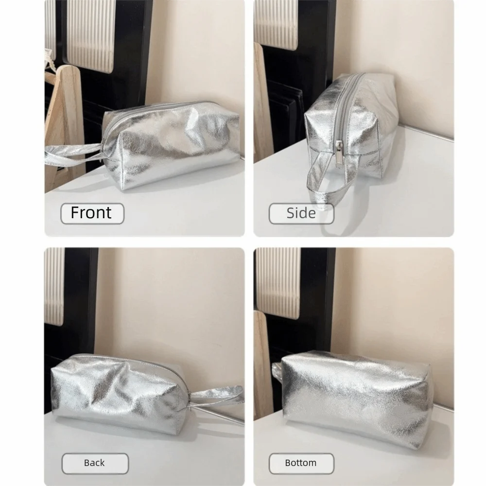 Solid Color Bright PU Makeup Bag Korean Style Wallet Zipper Cosmetic Bag Skincare Storage Bag Coin Purse Small Item Bag Women