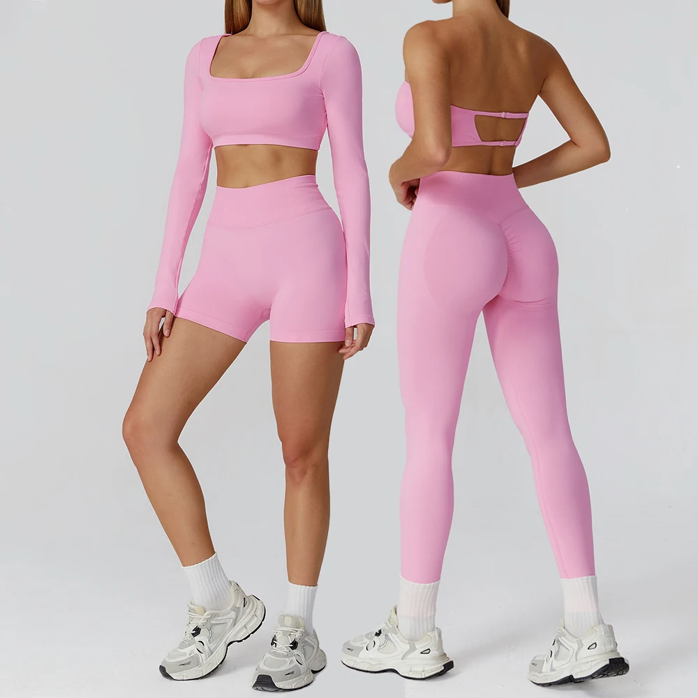 

2PCS Yoga Suit Seamless Sports Set Women Sportswear Quick-Drying Gym Set Women's Tracksuit Running Leggings Workout Long Sleeve