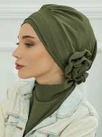 Chapeau islamique pour femmes, hijabs pour femmes, écharpe de sauna à fleurs de carillon, bonnet sous-casquette, turban musulman pour dames, tête ronde, bandana Skullcap 1