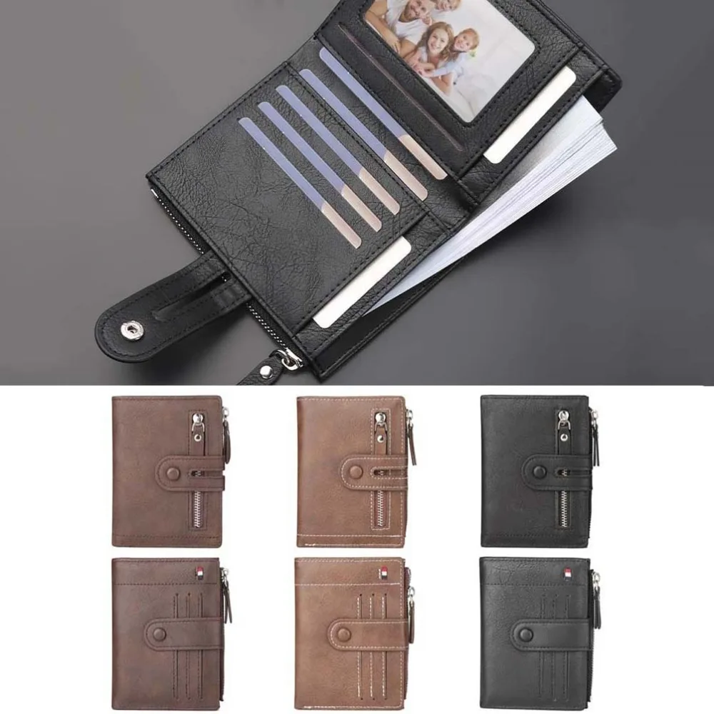 

Маленький карманный кошелек для мужчин, короткий кошелек из искусственной кожи, многофункциональный 2-кратный кошелек из искусственной кожи, держатель для бейджа, большая вместимость