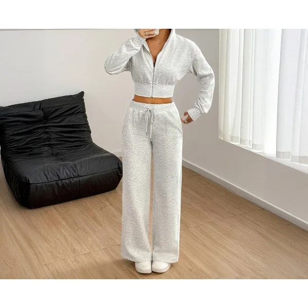 

2 Piece Set Women Outfit Long-Sleeved Hooded Crop Jacket & High Waist Casual Pocket Design Sports Pants Suits 2025 Spring New