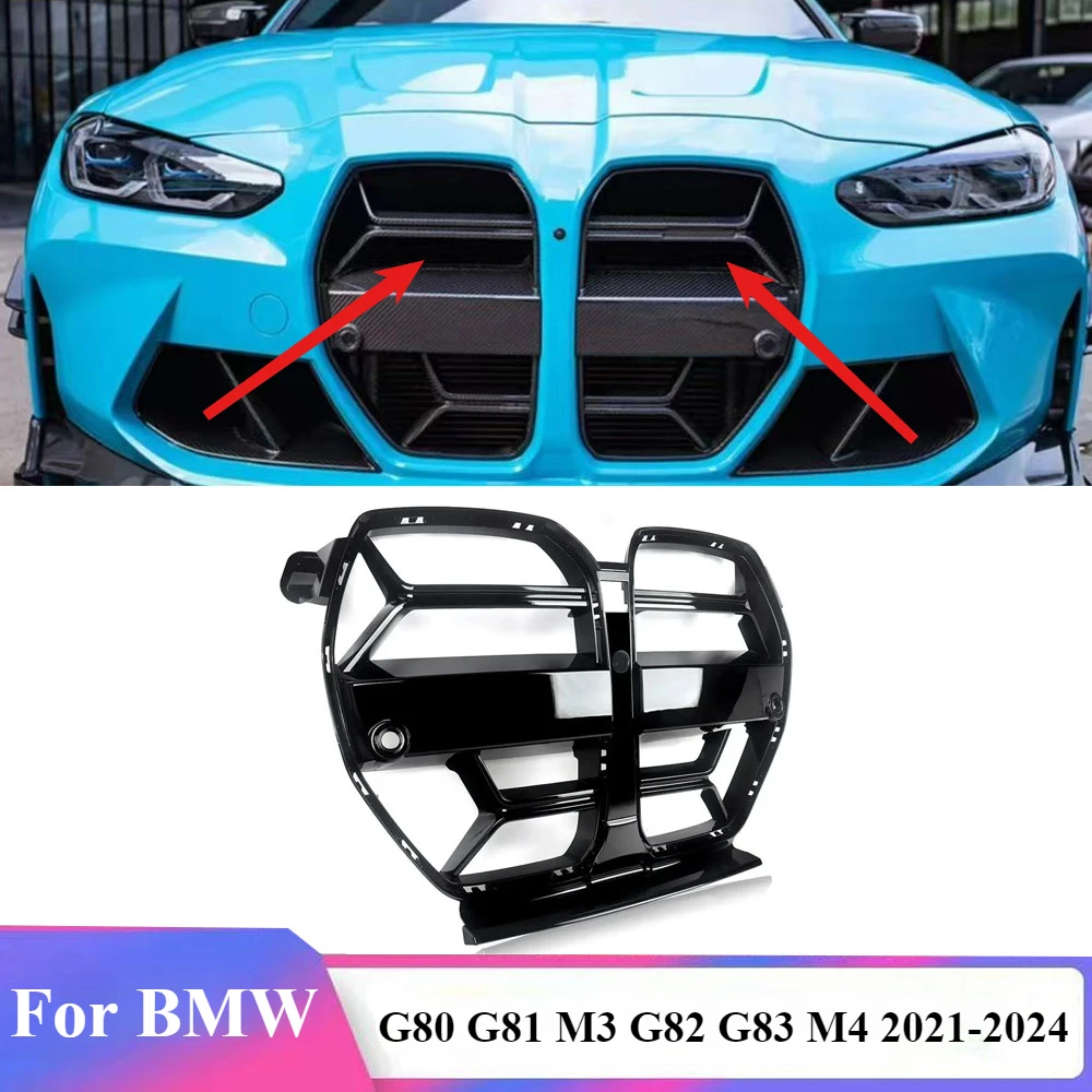 For BMW G80 G81 M3 G82 G83 M4 2021-2024 Car Front Bumper Grilles CSL Style Hood Racing Grill ACC Carbon Fiber Look Glossy Black