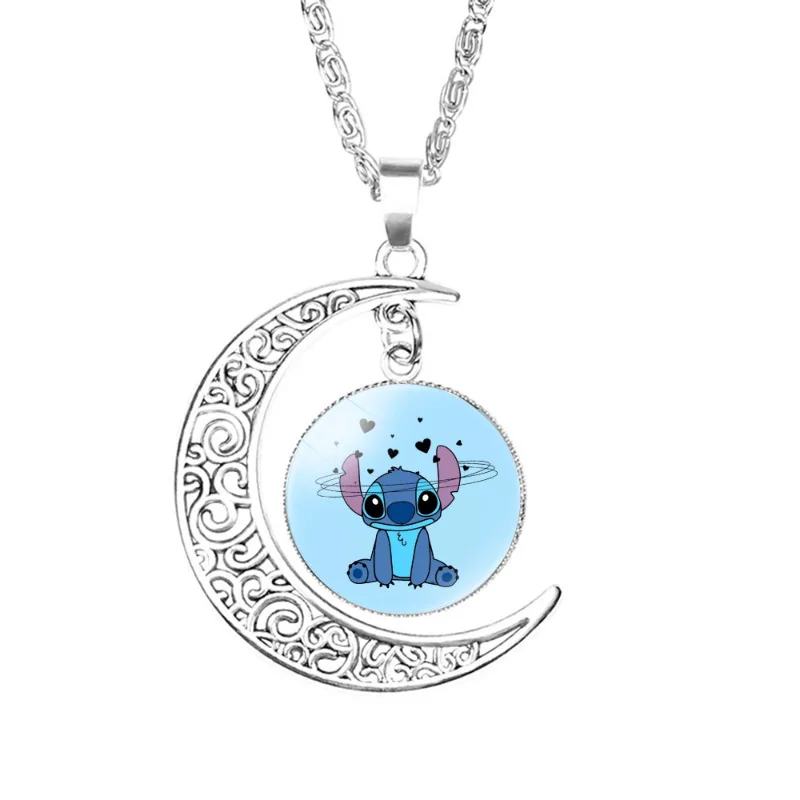 Disney Stitch Necklace Action Anime Figures Stitch Angel Pendant Ornaments Cute Cartoon Ornaments Women's Jewelry Children Gifts