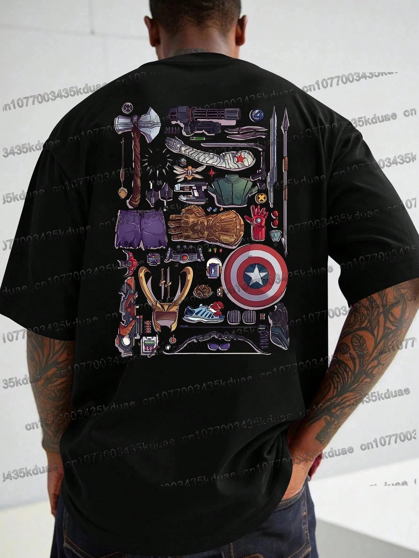 

Men's Minimalist Weapon & Logo Graphic Crew Neck Short Sleeve T-Shirt -Avengers Printed Men's T-shirts Summer Men's Clothing Tee
