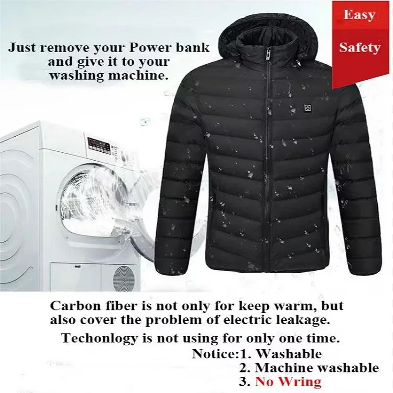 9 منطقة USB الذكية ساخنة سترة الرجال النساء الرياضة في الهواء الطلق المشي لمسافات طويلة ملابس الشتاء الدافئة معطف مقنع يندبروف التخييم الصيد 6XL ​