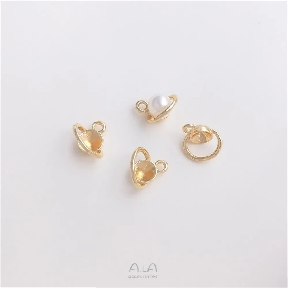 

14K Gold Color Planet Bead Tray Pendant Diy Sticky Pearl Empty Tray Pendant Handmade Material Jewelry Pendant Accessories