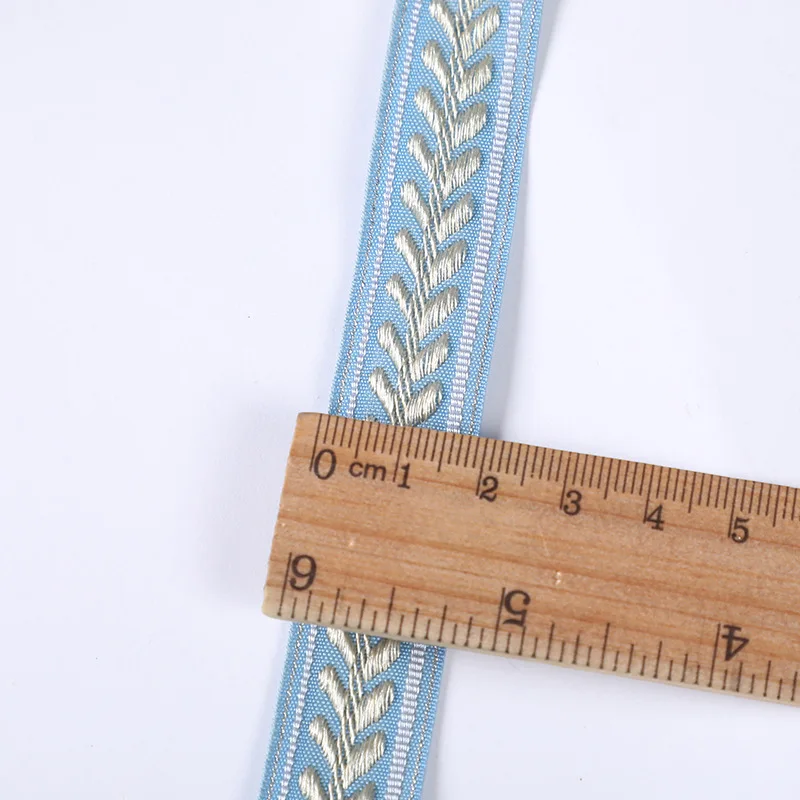 3 YARD 19MM Light Blue Golden Hearts Embroidered Ribbon HANDMADE Lace