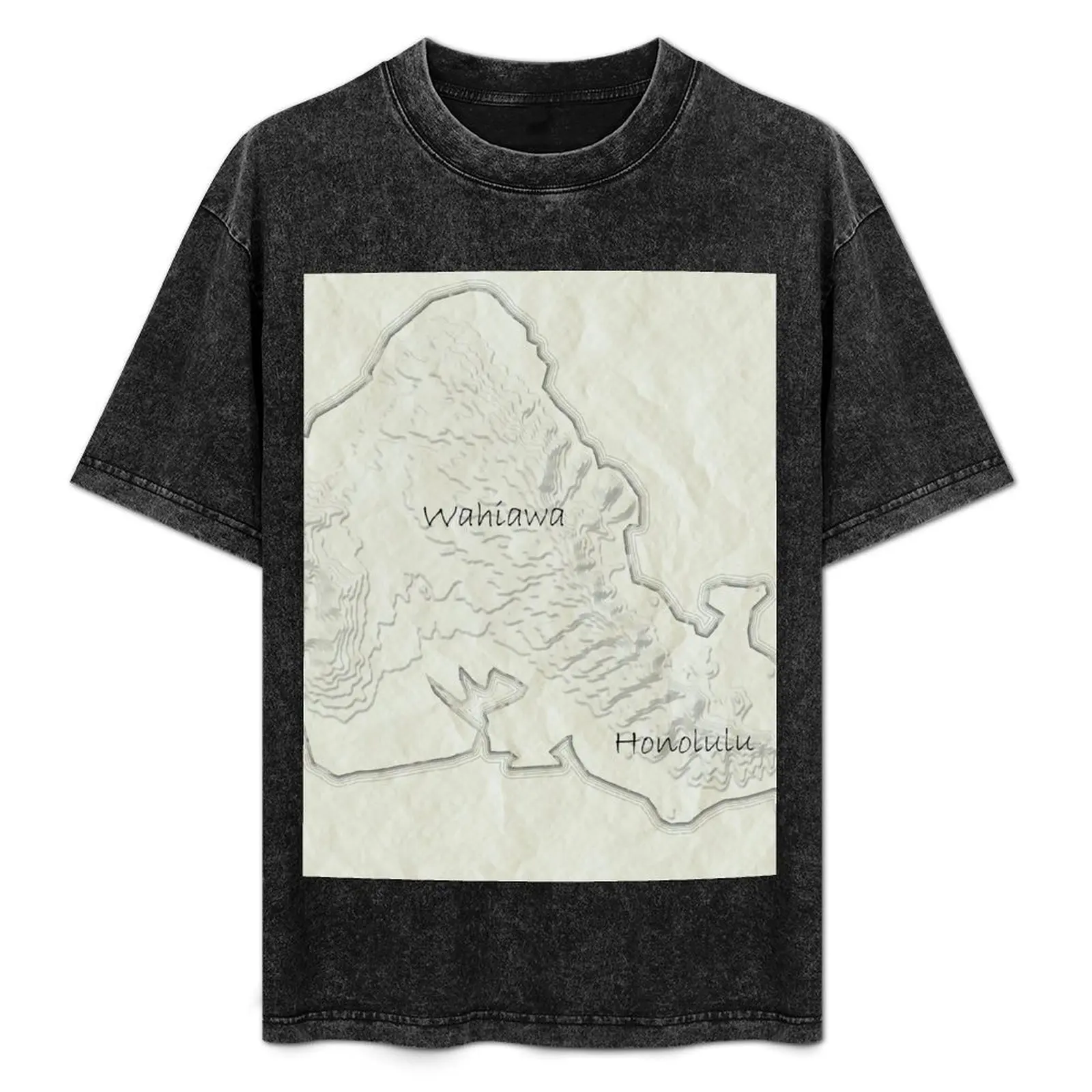 

Topographic Map of Honolulu, Hawaii T-Shirt Casual Light Summer Short Sleeve Top
