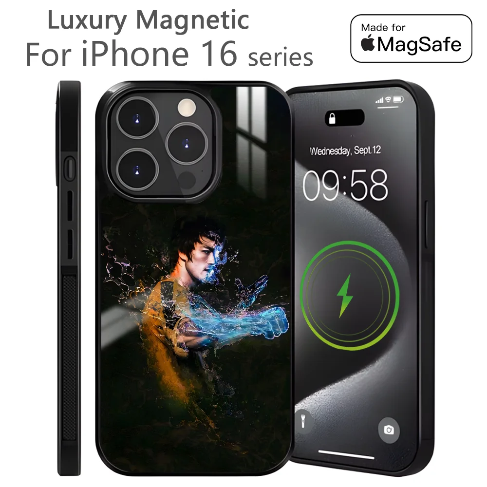 Kungfu B-Bruce L-Lee Phone Case For iPhone 16 15 14 13 12 11 Pro Max Plus Mini Magnetic Magsafe Wireless Charging Cover