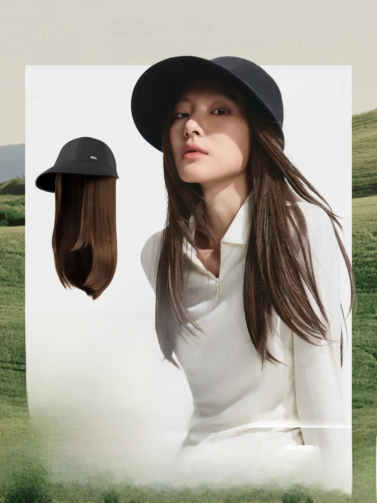 

Banana Le Inteated Sun Protection Hat Fake Hair Dubill Long Straight Highlight Pink Full Head Cover Women's Hair Extension