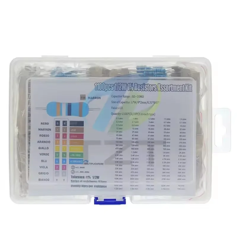 1100 قطعة 1/2 واط 1% طقم مقاوم من غشاء معدني 0.1ohm-2.2 متر 110 يستحق كل نوع 10Each0.5 واط