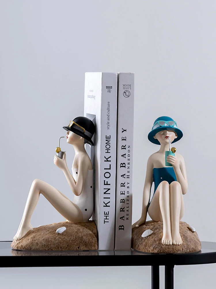 Creative Girl Resin Statue Bookend Children's Room Decoration Bookstand Ornaments Home Decor Luxury Study Desk Decoration Gifts