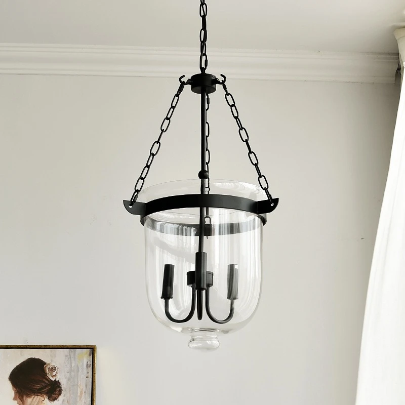 American Country Rotundity Clear Glass Pendant Light Retro Chain Sling Restaurant Living Room Kitchen Industry LED Lamp Fixtures