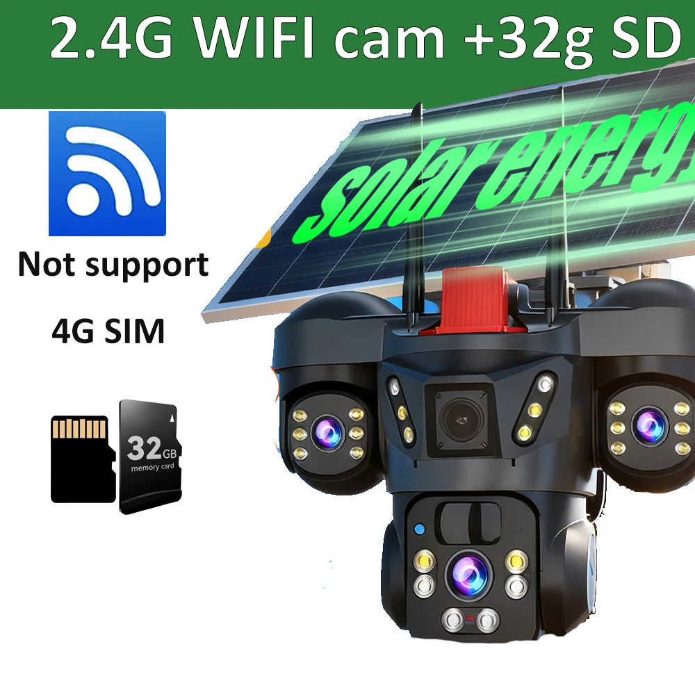 2.4G WiFi Solar Beveiligingscamera Drie Scherm PTZ Pan Tilt 8000mAh Batterij Draadloze Solar Surveillance Beveiliging