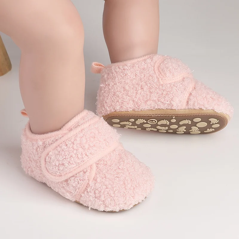 Newborn Baby Boy Girl Soft Fleece Shoe Non Skid Gripper Toddler First Walkers Winter Ankle Crib Shoes