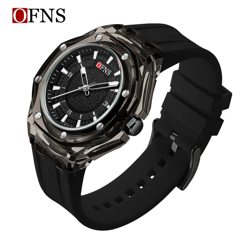 OFNS-reloj de cuarzo con correa de silicona para niño y niña, cronógrafo creativo, transparente, color blanco, rosa y verde, 1608