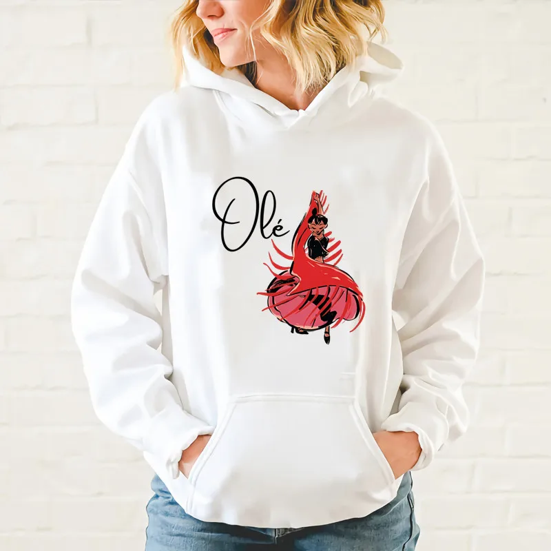 Flamenco Hoodie penari wanita, atasan cetakan Sweatshirt kasual Vintage musim dingin untuk murid perempuan