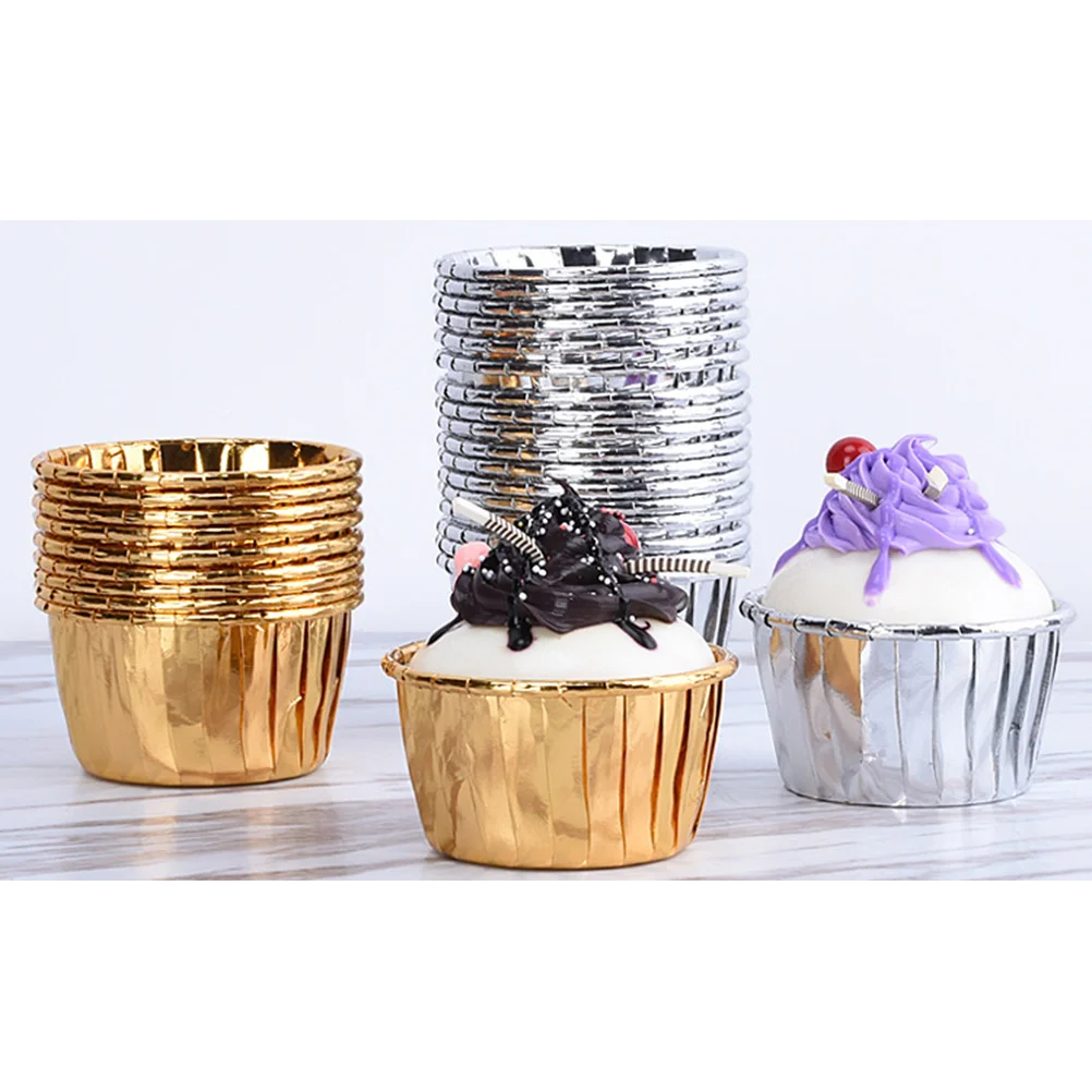 

100 Pcs Cake Cup Metallic Cupcake Wrappers Muffin Baking Liners Holders Paper Dessert Bowls