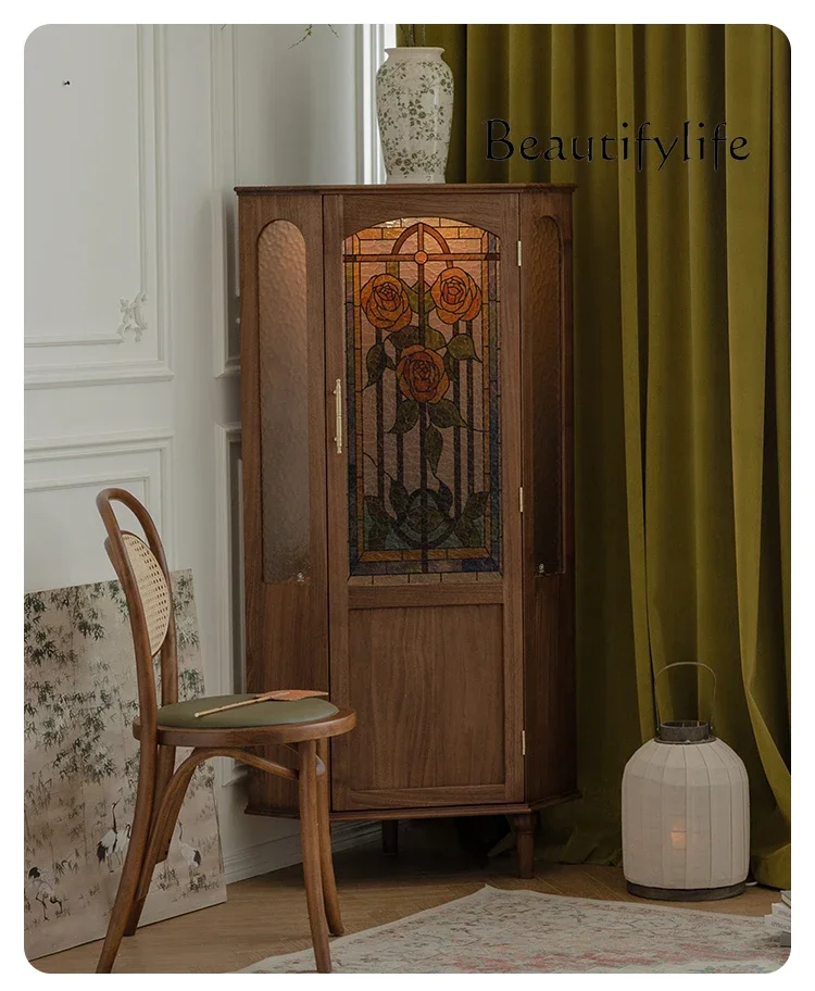 

Black walnut solid wood wine cabinet Nordic living room corner storage floor designer fashion high-end