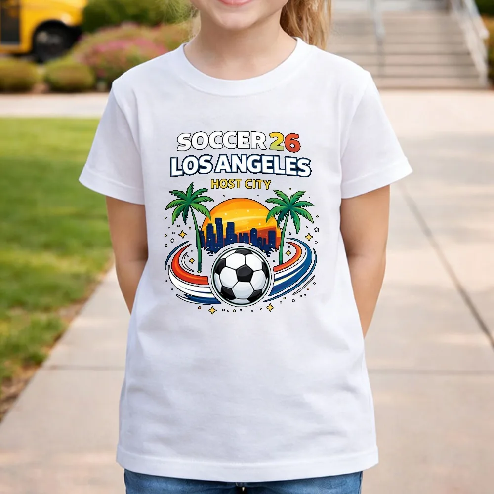 2026 Soccer Part Supplies Kids T-Shirt Los Angeles Host City Soccer 26 Design Tee Cotton  Casual Top Sports Shirt for Boys Girls
