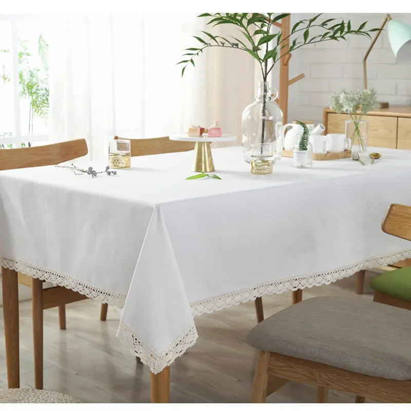 Nordic Simple Style Cotton Linen Tablecloth  Quality White Lace Table Cover Tea Cloth Dining Placemat