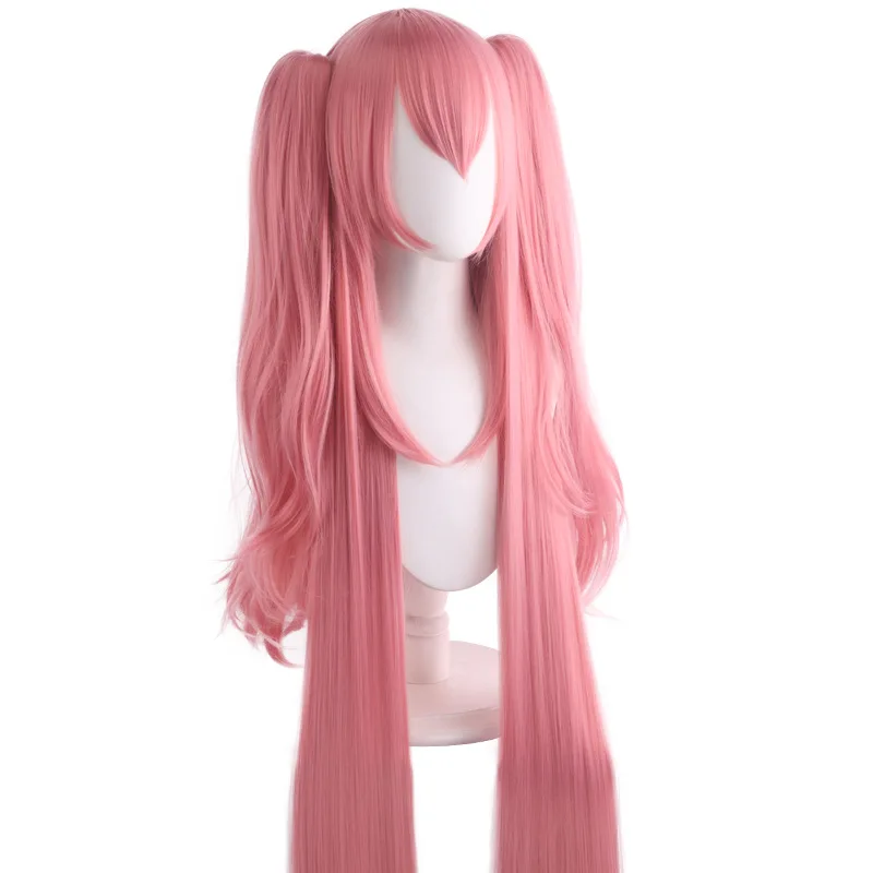 Длинный прямой синтетический розовый парик для косплея с двойными хвостами 110 см, костюм для вечеринки на Хэллоуин, женские термостойкие волокна волос