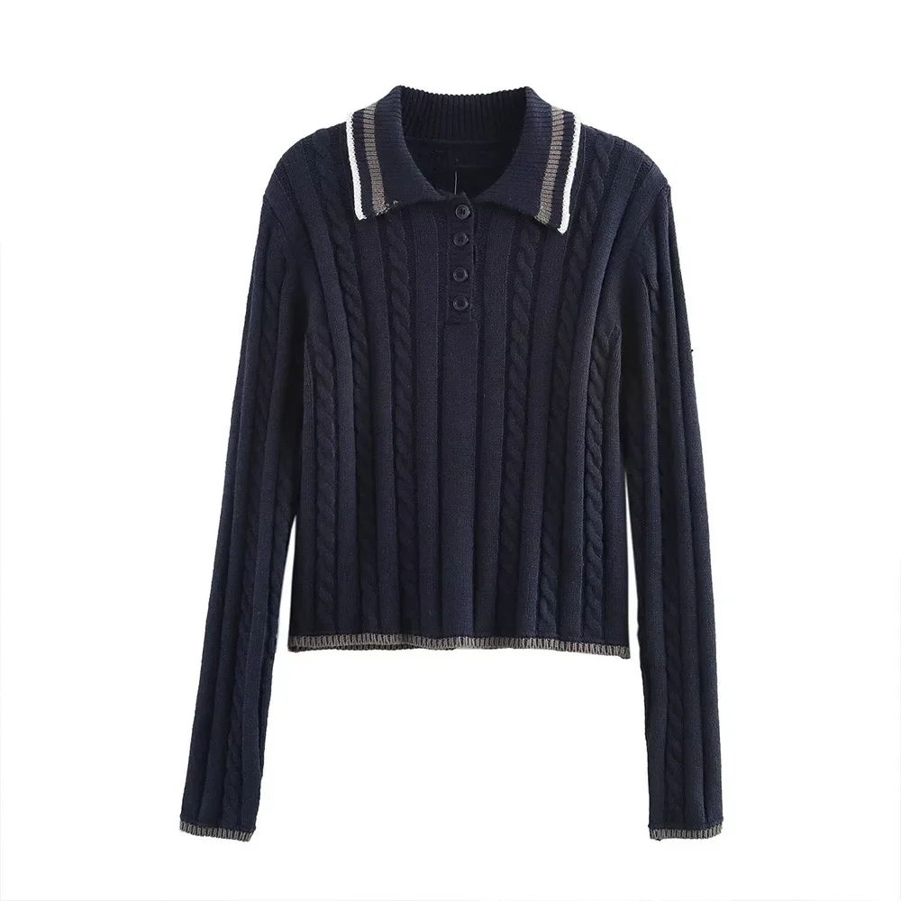 

женские трикотажные топы контрастного цвета с лацканами и длинными рукавами, воротником на пуговицах, рубашка-поло, весна-лето, новые повседневные шикарные топы