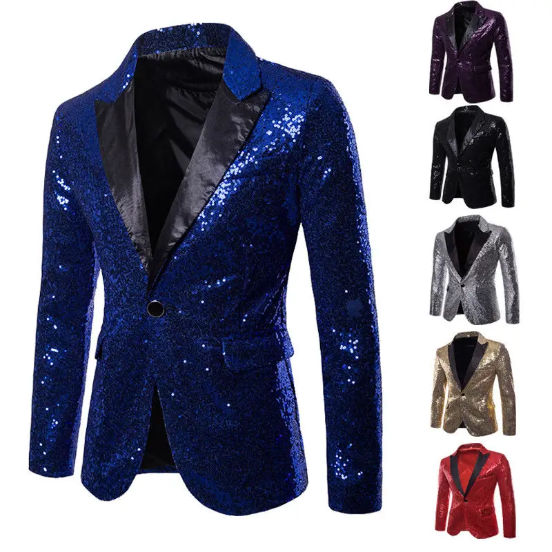 

Men Blazer Sequin Stage Performer Formal Host Suit Bridegroom Tuxedos Star Suit S-2XL NEW