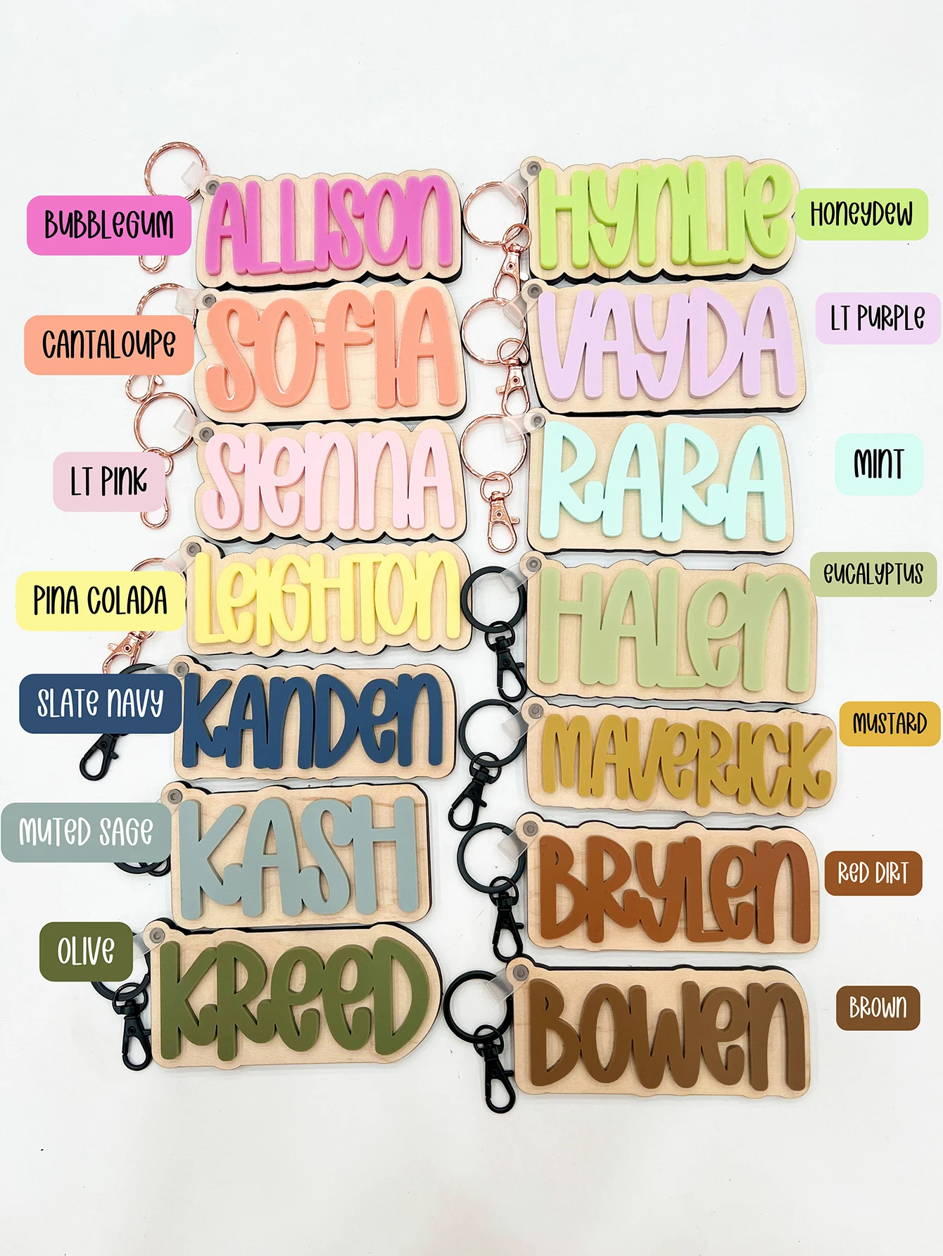 Étiquettes personnalisées en acrylique pour sacs à dos avec noms, porte-clés personnalisés avec lettres, plaques de base en bois, porte-clés en acrylique, étiquettes nominatives