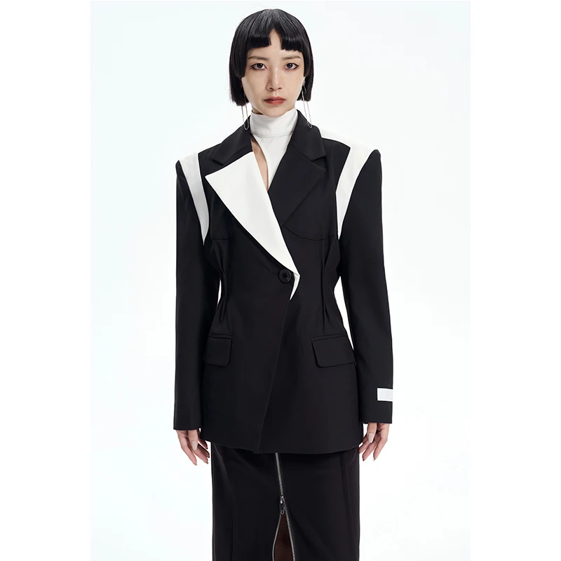 

TINY in Bla White Color Blo Suit Jaet Женский дизайн Ape на одной пуговице Уличная талия Уникальный оригинальный дизайн