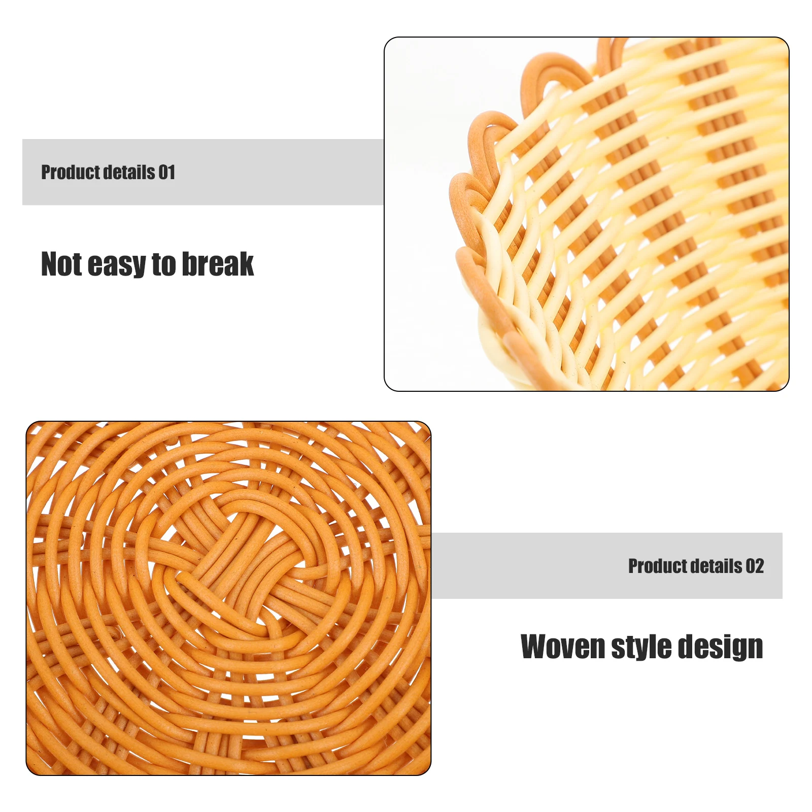 

2Pcs Imitation Rattan Woven Basket Large Capacity Snack Fruit Tray Home Storage Basket Bread Serving Tray Food Holder