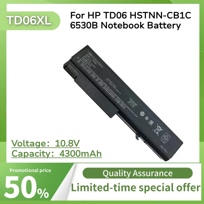 

TD06XL Replacement Laptop Battery Compatible with HP TD06 HSTNN-CB1C 6530B Notebook Battery 10.8V 4300mAh