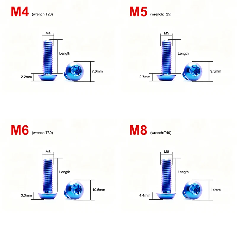 1pc M4 M5 M6 M8 TC4 Titanium Alloy Half Round Head Internal Plum Blossom Screw Motorcycle Modification Torx Screw