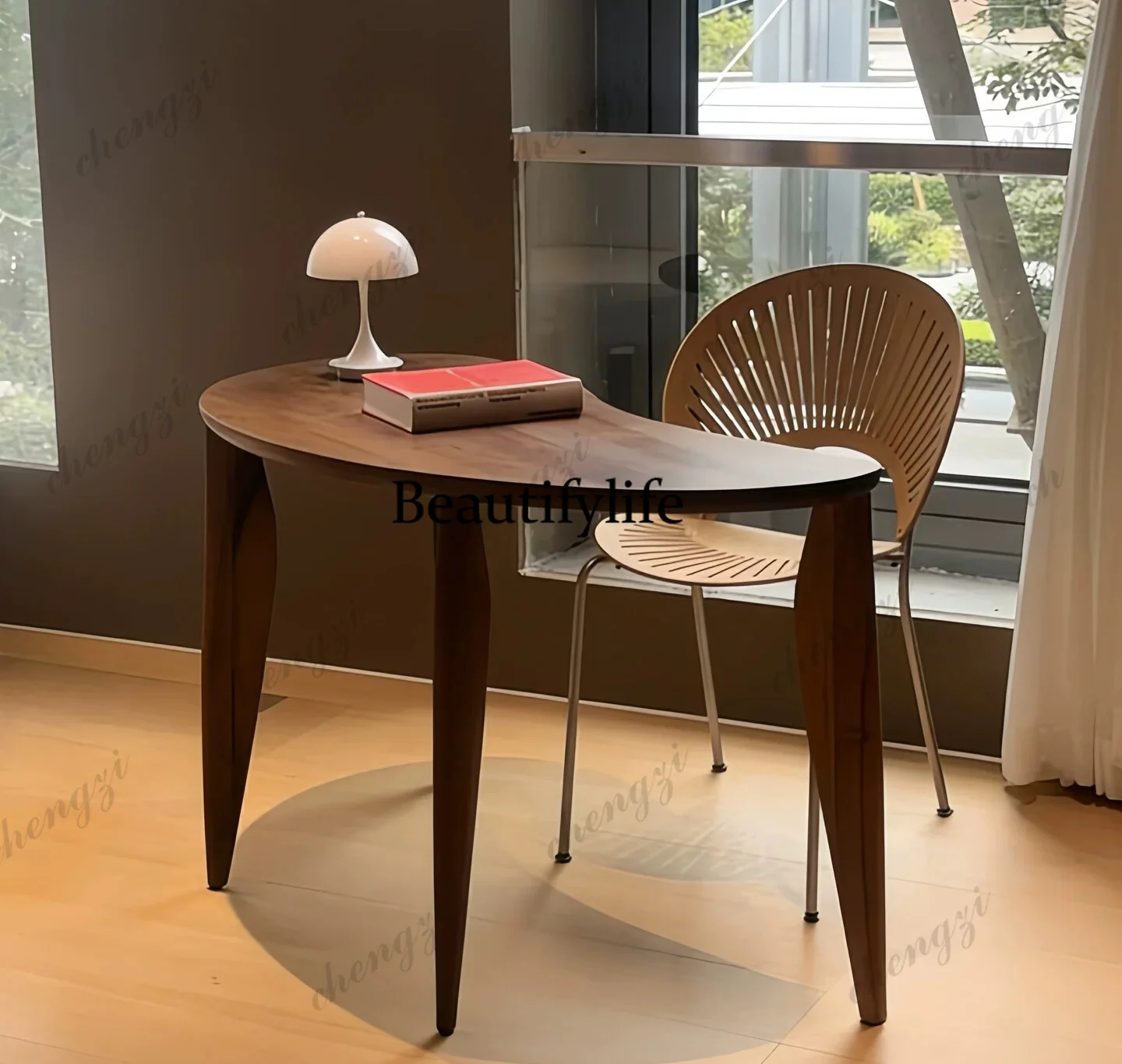 Italian minimalist, modern and simple desk, solid wood household curved small desk computer desk
