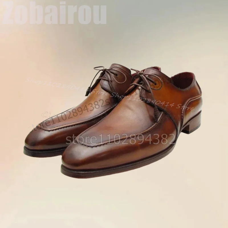 Chaussures Derby carrées marron pour hommes, design de couture, à lacets, luxueuses, faites à la main, fête, banquet, bureau, robe, mode, Parker