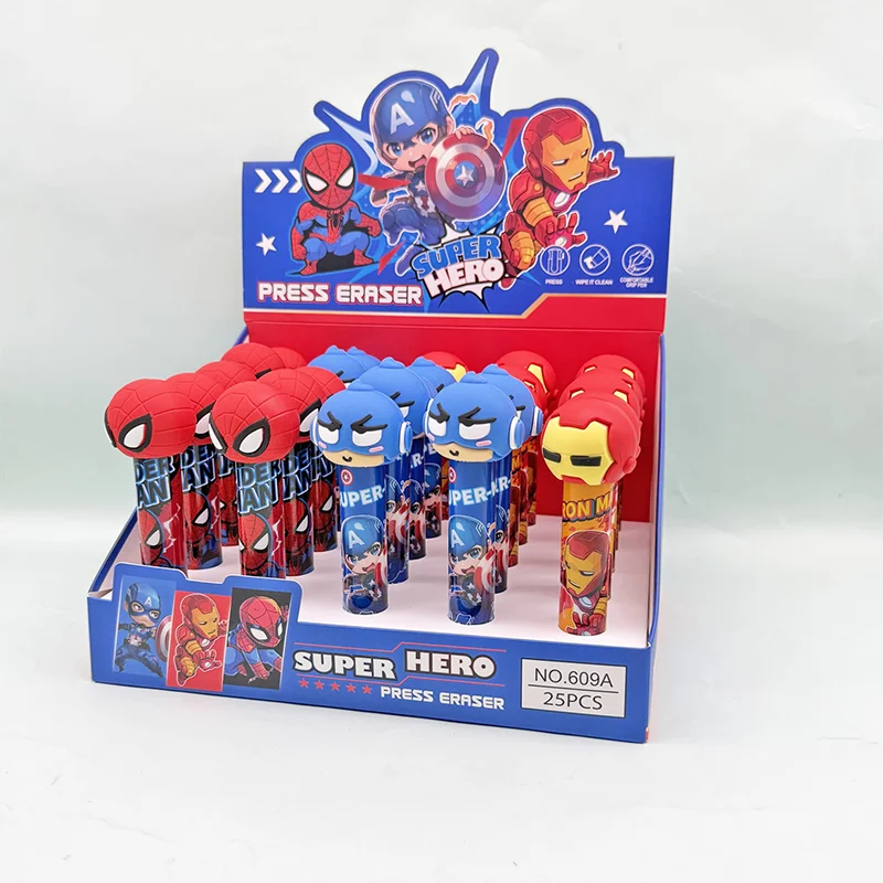 

4pcs Retractable Press Eraser Superhero Spider-Man Cartoon Stationery Student School Supplies Gift