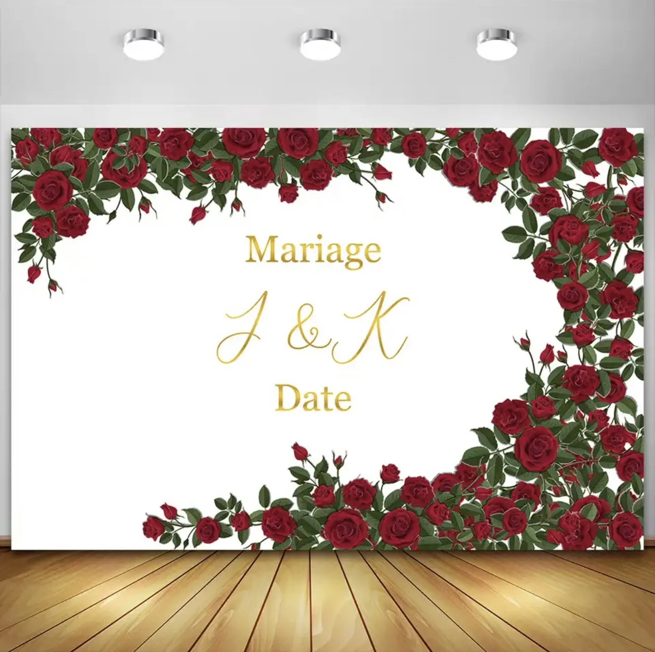 Personalize Wedding Backdrop Green Leaf Color Rose Floral Anniversary Post Birthday Bridal Party Photo Background Banner