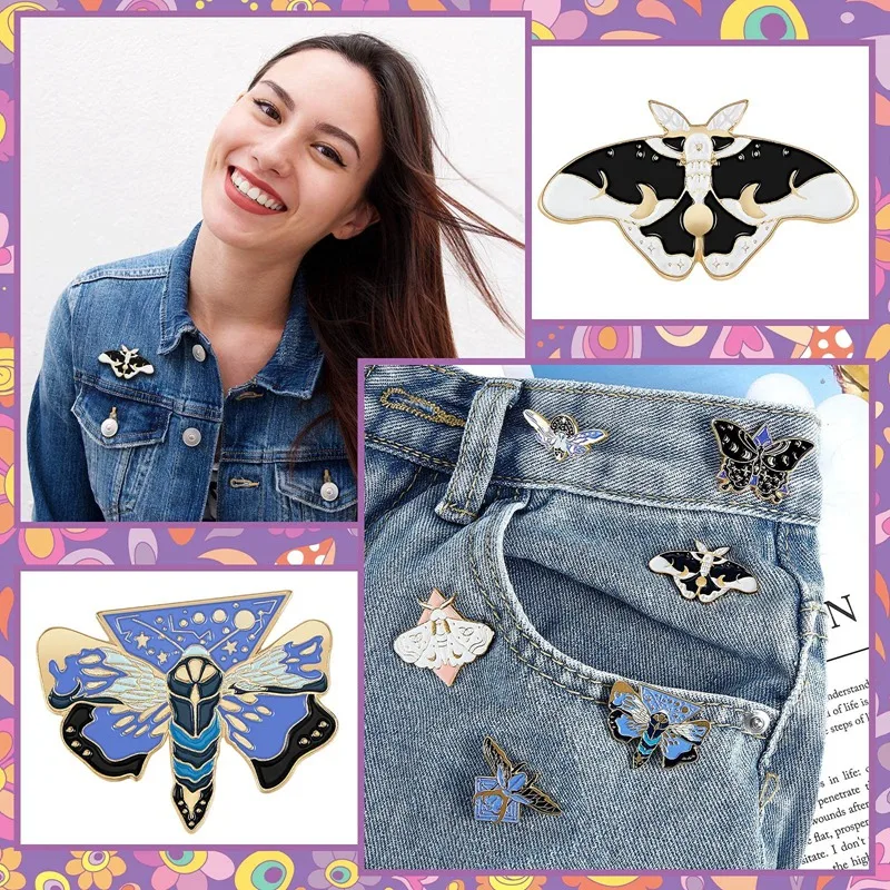 6 Pcs Butterfly Pins Enamel Pin Set Lapel Pins Brooches Luminous Cute Fireflies Backpack And Jackets Pins For Women