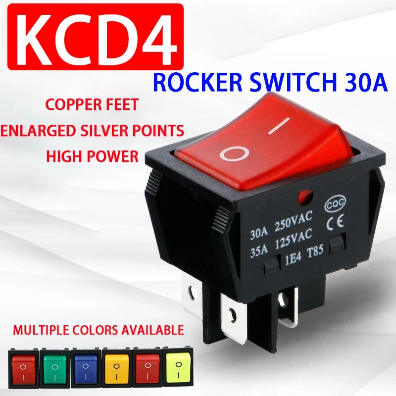 KCD4 Pure Copper Waterproof Light Connector 32A High Current High Power Rocker Switch 250V Four-pin Rocker Power Terminal