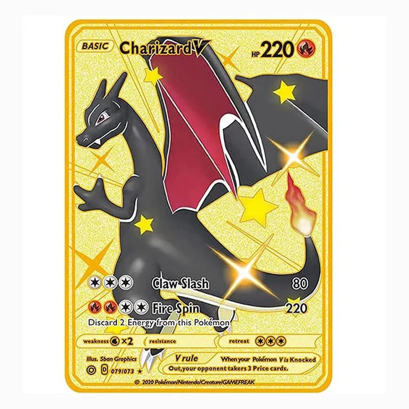 Carte en métal noir Charizard Zacian Zamazenta, carte dorée, carte argentée, carte Vmax EX GX DX V, meilleur cadeau pour enfant, 8.8x6.3cm