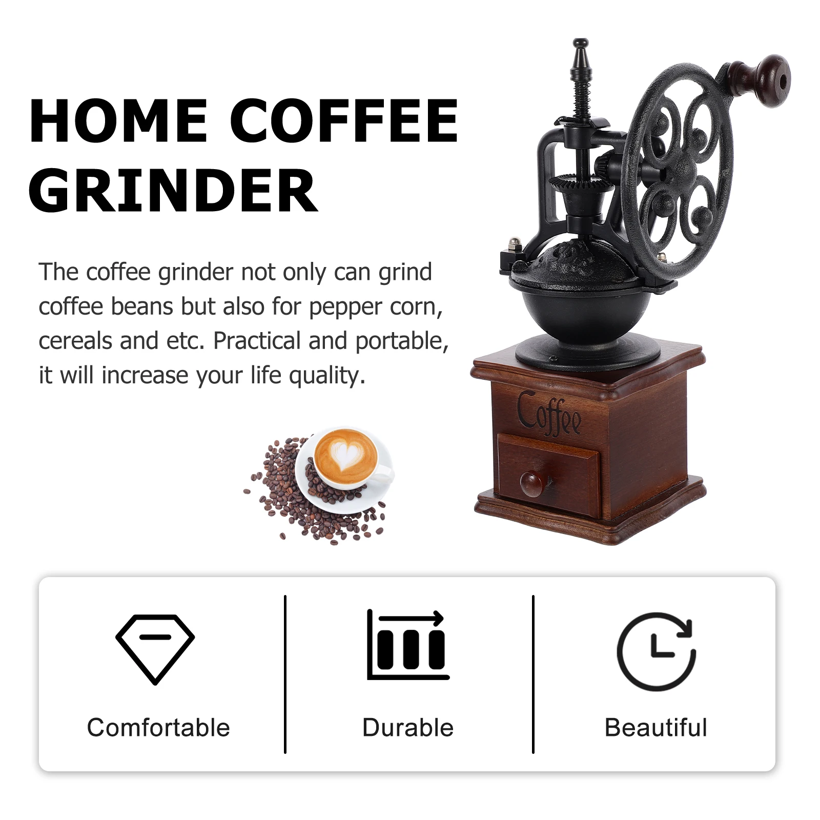 

Hand-crank Coffee Grinder Machines Bean Grinders Fine Household Wooden for Home Beans Travel Held