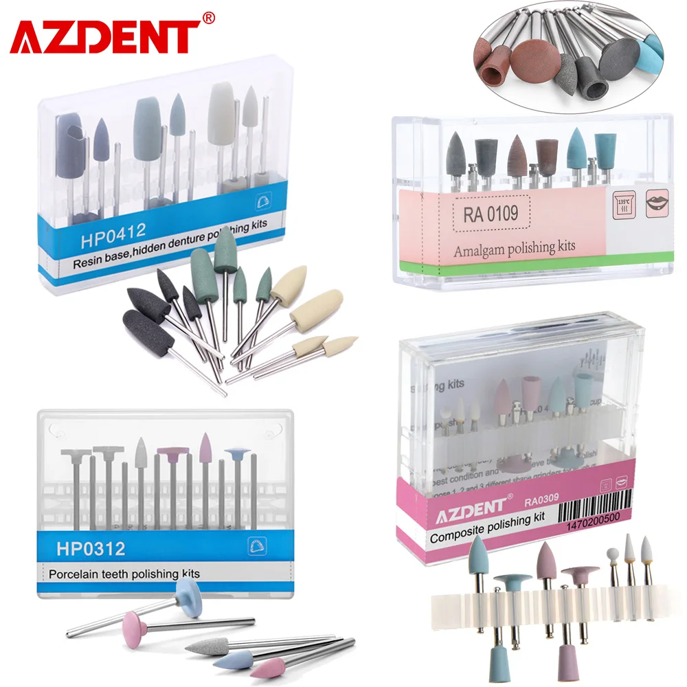 AZDENT fresas de pulido Dental, Kit de pulido de dientes de porcelana para pieza de mano de baja velocidad, Kit de restauración de pulido Simple