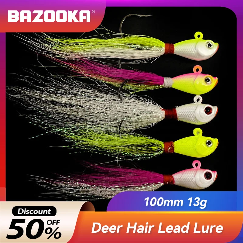 

Bazooka 100mm Fishing Lure Bucktail Metal Lead Jig Feather Beard Jigging Hook Hard Bait Deer Hair Head Winter Ice Pesca Bass