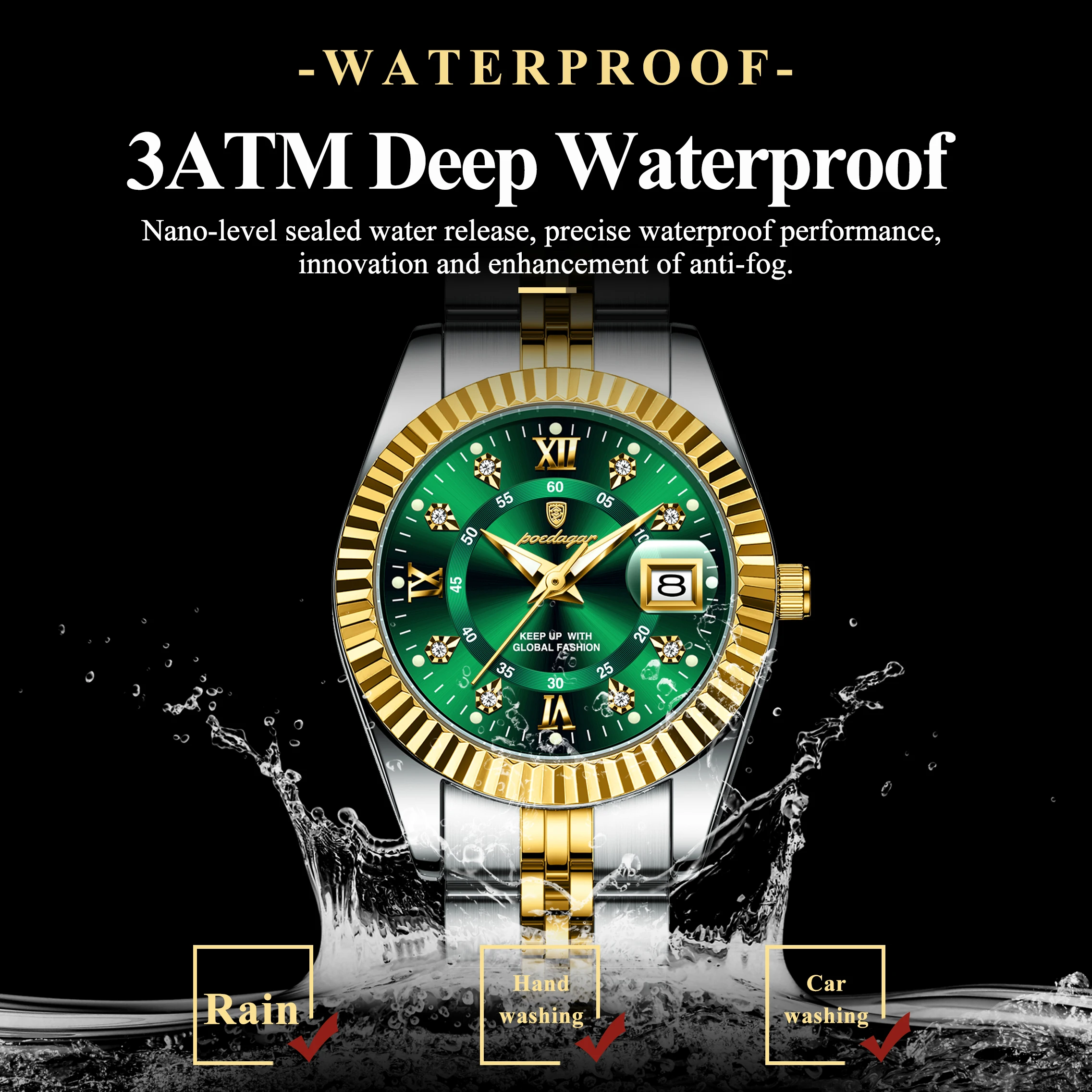 POEDAGAR, reloj de pulsera de lujo para mujer, resistente al agua, fecha luminosa, reloj informal para mujer, relojes de cuarzo de acero inoxidable a la moda para mujer