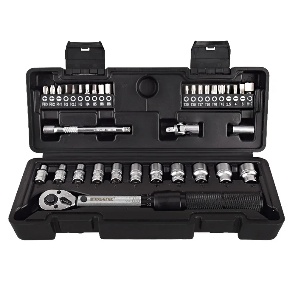 2-20Nm 1/4 Preset Torque Wrench Socket Bit Combination 35 in 1 Sets Multipurpose Utility Tool Kit Toolbox Tool Sets Bicycle Fix