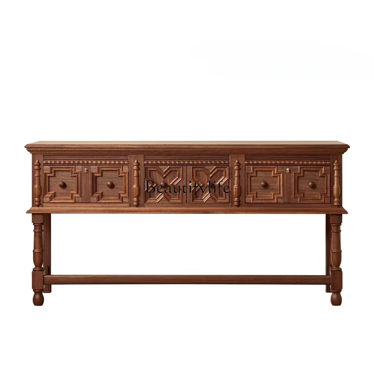 

French retro solid wood porch cabinet, living room carved foyer cabinet decorated against the wall, medium and ancient style hom